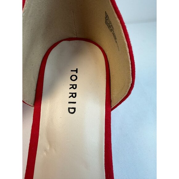 Torrid Two Strap Womens Size 10.5W Red Suede Open Toe Heeled Sandals Shoes - Picture 12 of 16